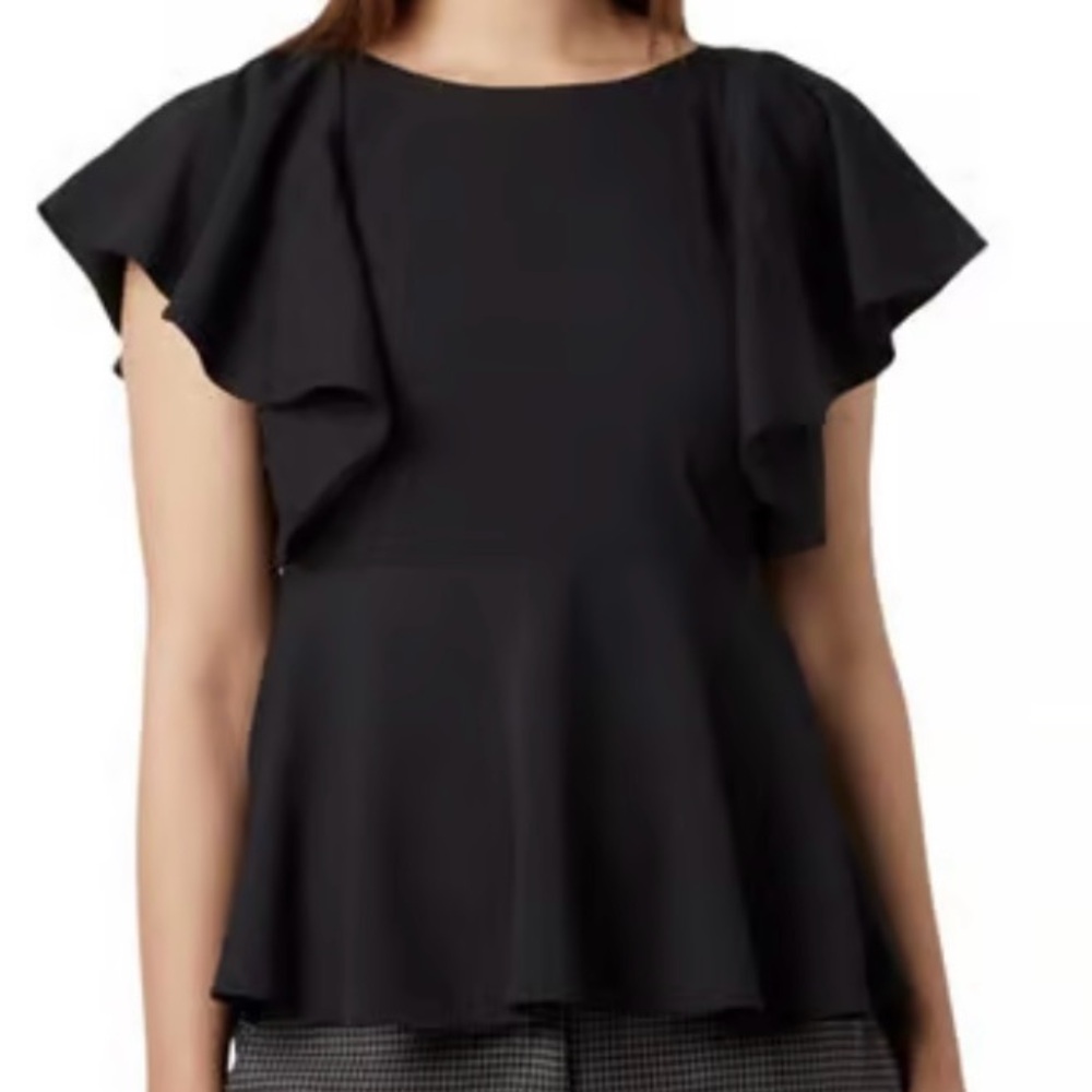 DKNY Ruffle Black Top
